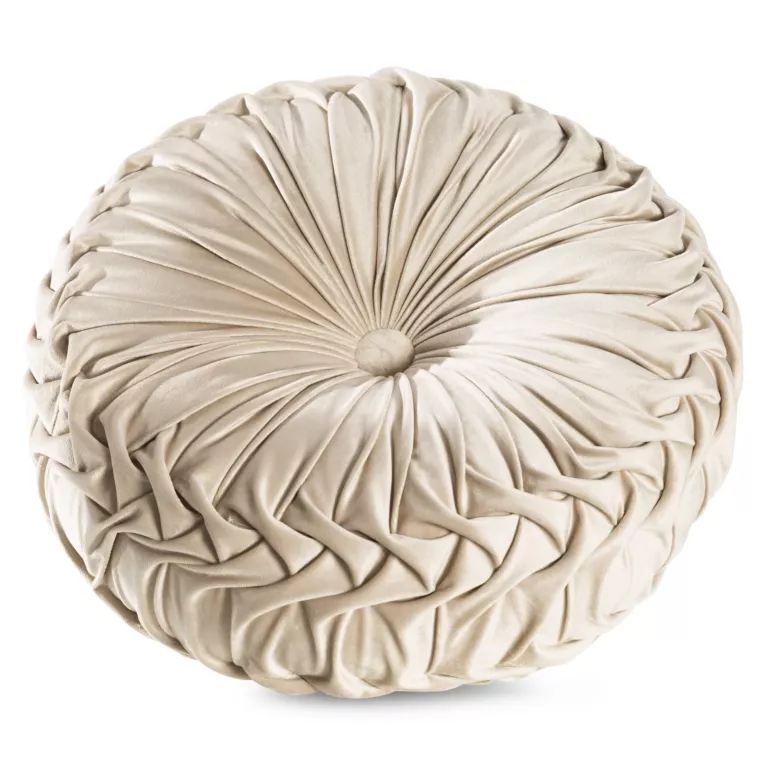 Poduszka okrągła dekoracyjna średnica 40 cm beżowa przeszywana tworząca wypukły wzór warkocza VELVET 92