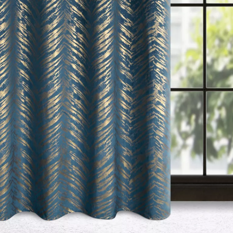 Zasłona granatowa z błyszczącym złotym nadrukiem z welwetu 140x250 cm przelotka - SARA