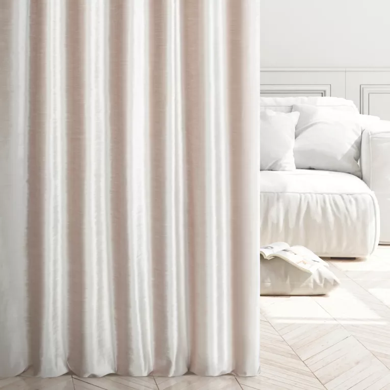 Zasłona szyta na taśmie 5 cm SAFARI 1 perłowa z miękkiej welwetowej tkaniny z połyskiem i poziomym prążkiem