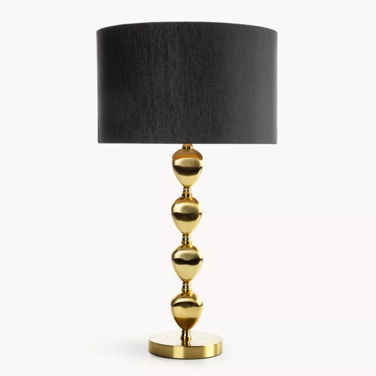 Lampa stołowa do salonu czarno, złota CELIA z matowym abażurem