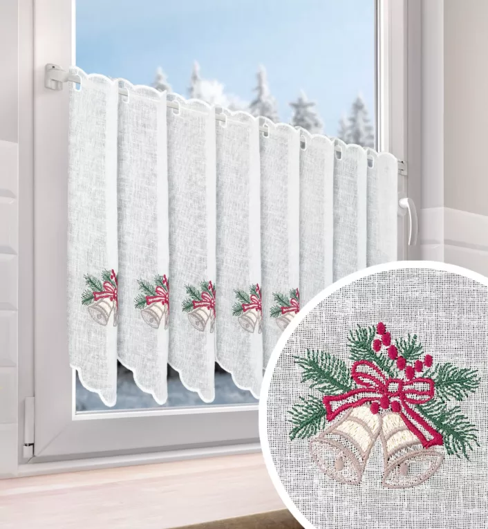 Tkanina firanowa zazdrostka etamina z świątecznym haftem