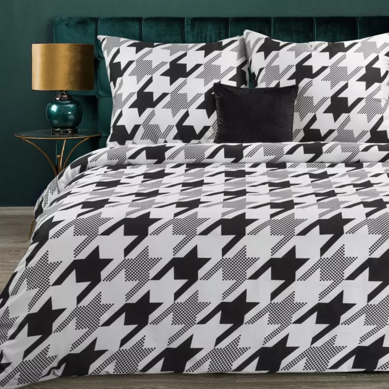 Pościel 220x200 cm bawełniana kolor czarny, bały z wzorem pepitki DIVA 3 Diva Line