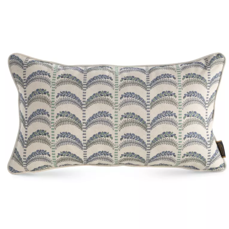 Poszewka na poduszkę 30x50 cm z dodatkiem lnu niebiesko, biała z motywem roślinnym RAMAS - kolekcja SEA SUMMER