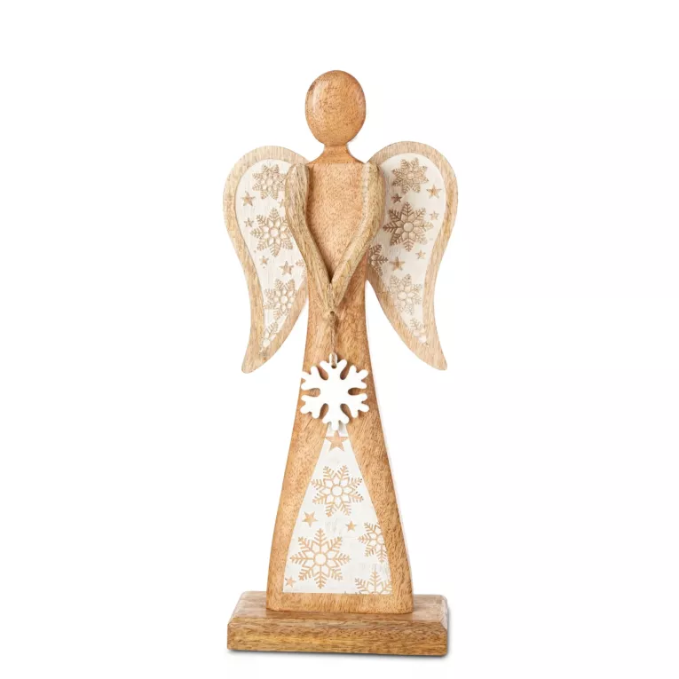 Figurka świąteczna drewniana Aniołek z śnieżynką