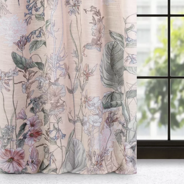 Zasłona ELMA z botanicznym nadrukiem z lekkiej półtransparetnej etaminy