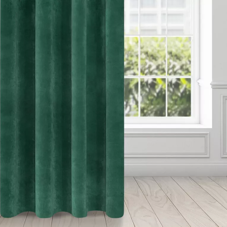 Zasłona ciemnozielona z ekskluzywnego aksamitnego welwetu 290 g/m2 140x250 cm 10 szt. przelotek - RIA - Diva Line