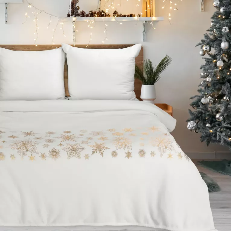 Koc 150x200 cm kremowo, złoty ozdobiony gwiazdkami JOY