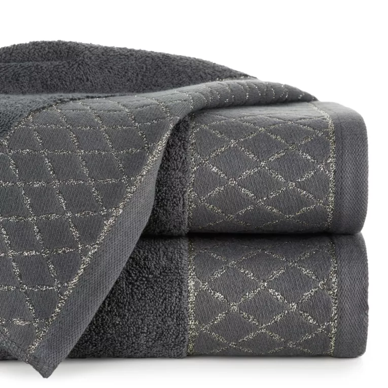 Ręcznik do rąk 30x50 cm bawełniany kolor stalowy zdobiony wzorem geometrycznym 500 g/m2 LAYLA