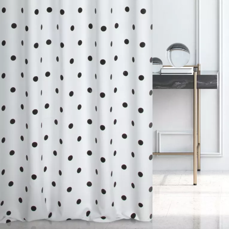 Tkanina zasłonowa z nadrukiem w groszki, miękka w dotyku