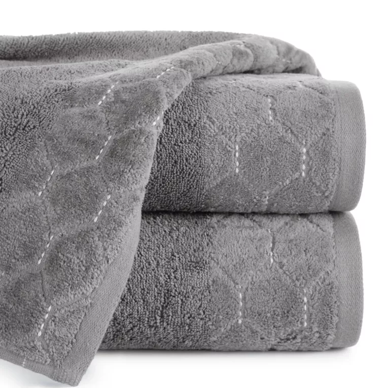 Ręcznik kąpielowy 50x90 cm bawełniany kolor stalowy z welwetową geometryczną bordiurą 500 g/m2 LUMIA