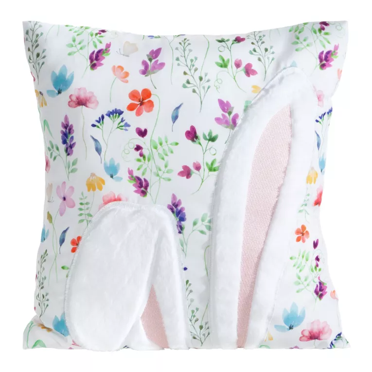 Poszewka na poduszkę 45x45 cm biało, pudrowa z motywem wielkanocnym zdobiona puszystą aplikacją WIOSNA 64