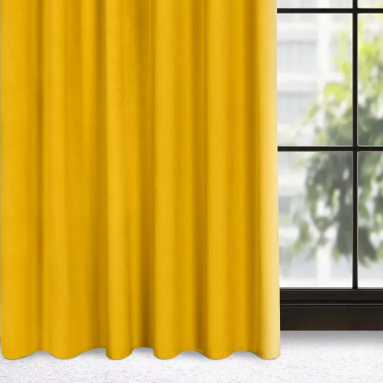 Zasłona musztardowa z gładkiego i miękkiego welwetu 140x300 cm taśma imitująca flex - MADLEN