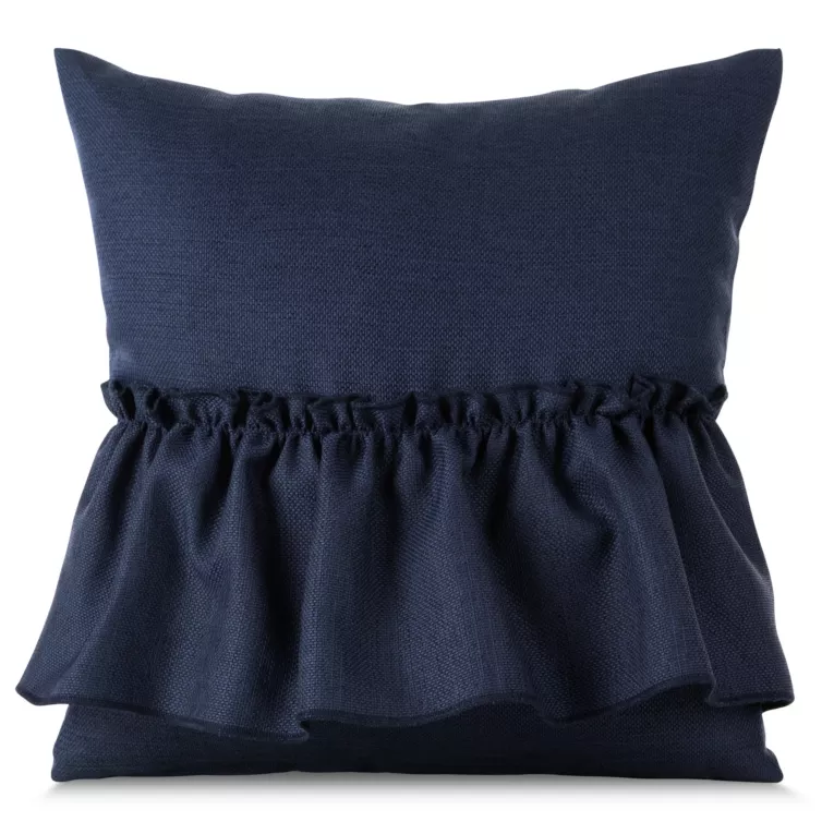Poszewka na poduszkę 40x40 cm granatowa z falbaną z tkaniny o płóciennym splocie LENA
