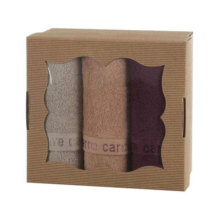 Zestaw ręczników bawełnianych na prezent 3 szt 30x50 cm kolor pudrowy róż, burgundowy z kolekcji Pierre Cardin