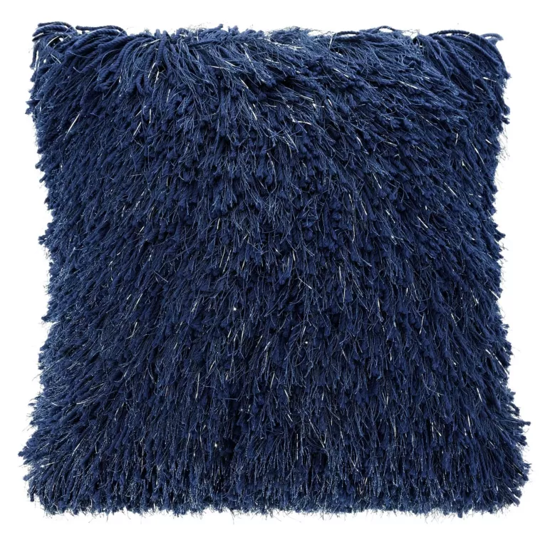 Poszewka na poduszkę 40x40 cm z długim włosem granatowa z dodatkiem srebrnej nici CELIA