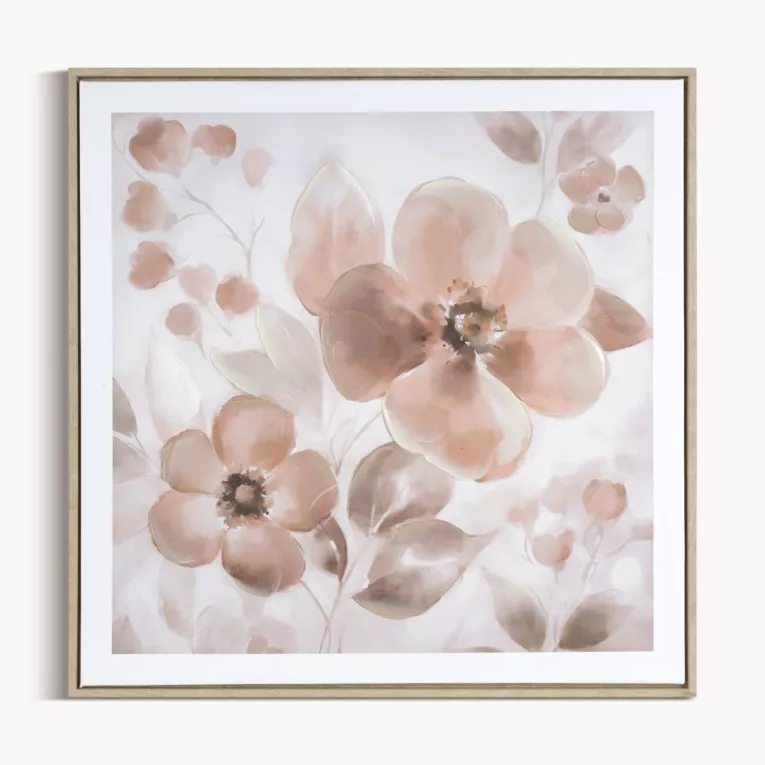 Obraz pudrowo, kremowy nadruk na płótnie w kwiaty 60x60 cm