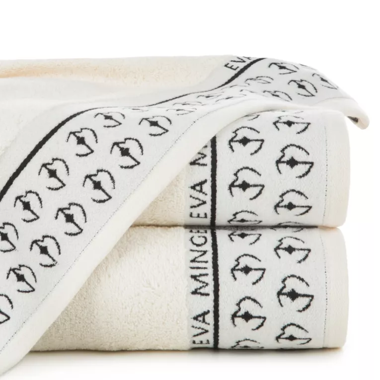 Ręcznik kąpielowy 50x90 cm bawełniany kolor biały,czarny  z welwetową bordiurą z logiem kolekcji Eva Minge 485g/m2 SILK
