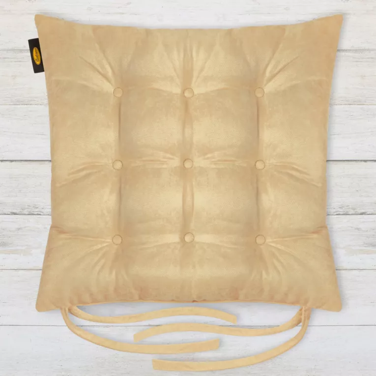 Poduszka na krzesło dwustronna 40 x 40 x 6 cm welurowa beżowa z dziewięcioma pikowaniami ADORE