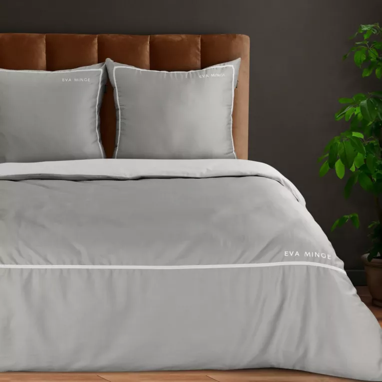 Pościel 160x200 cm z makosatyny bawełnianej kolor szary, biały z tasiemką welwetową EVA 9 Eva Minge