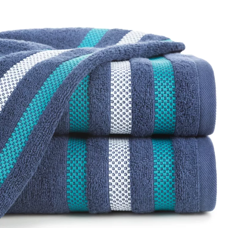 Ręcznik kąpielowy 70x140 cm bawełniany kolor granatowy z bordiurą w pasy 500 g/m2 GRACJA