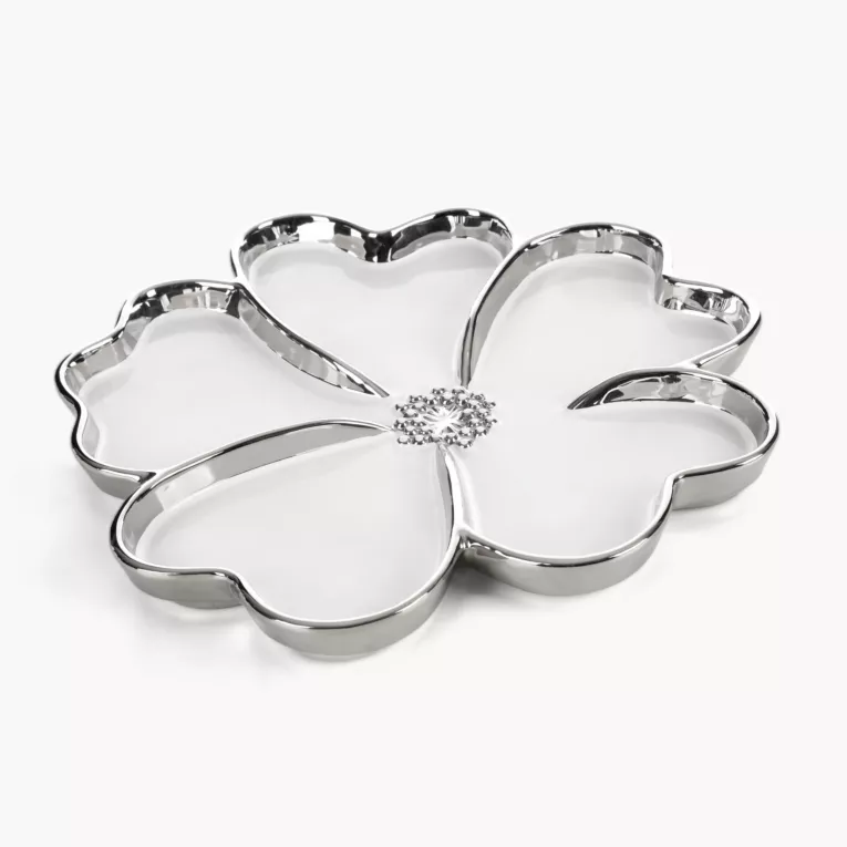 Patera dekoracyjna biało, srebrna w formie stylizowanego kwiatu 33x3 cm NEFRE