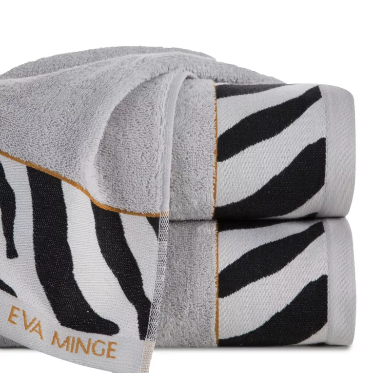 Ręcznik kąpielowy 50X90 cm bawełniany kolor srebrny,czarny z designerską bordiurą 500 g/m2 EVA 22 Eva Minge