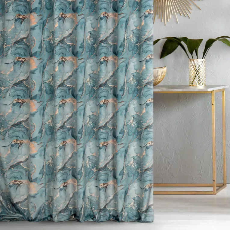 Tkanina zasłonowa miękka, welwetowa z połyskującym drukowanym wzorem