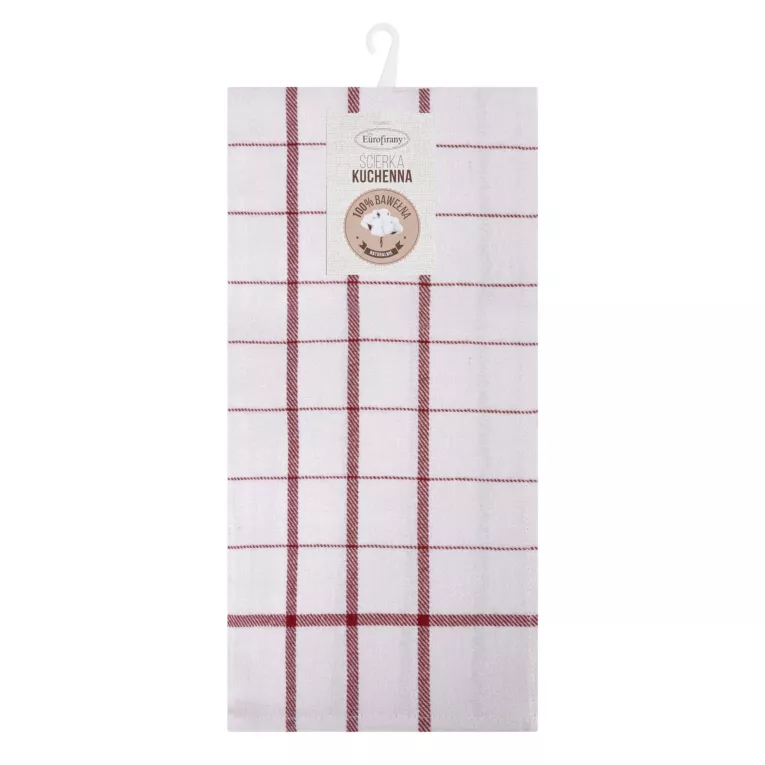 Ściereczka kuchenna 50x70 cm bawełniana kolor biały ,czerwony zdobiona kratką 200 g/m2 CHECK