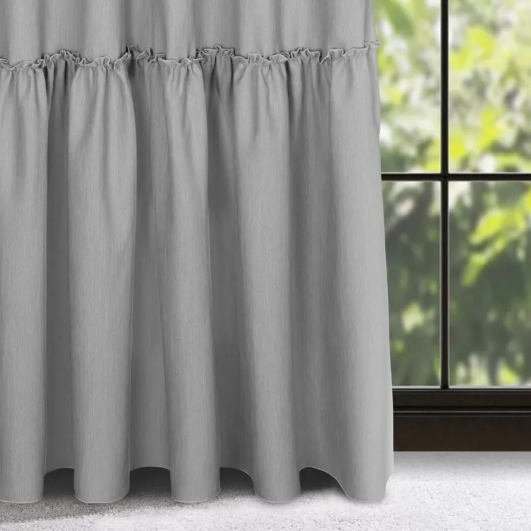 Zasłona srebrna z falbaną z tkaniny o płóciennym splocie 140x250 cm taśma - LENA