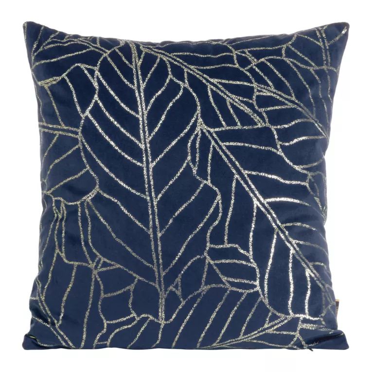 Poszewka na poduszkę 45x45 cm welwetowa granatowa z nadrukiem błyszczących liści BLINK 32