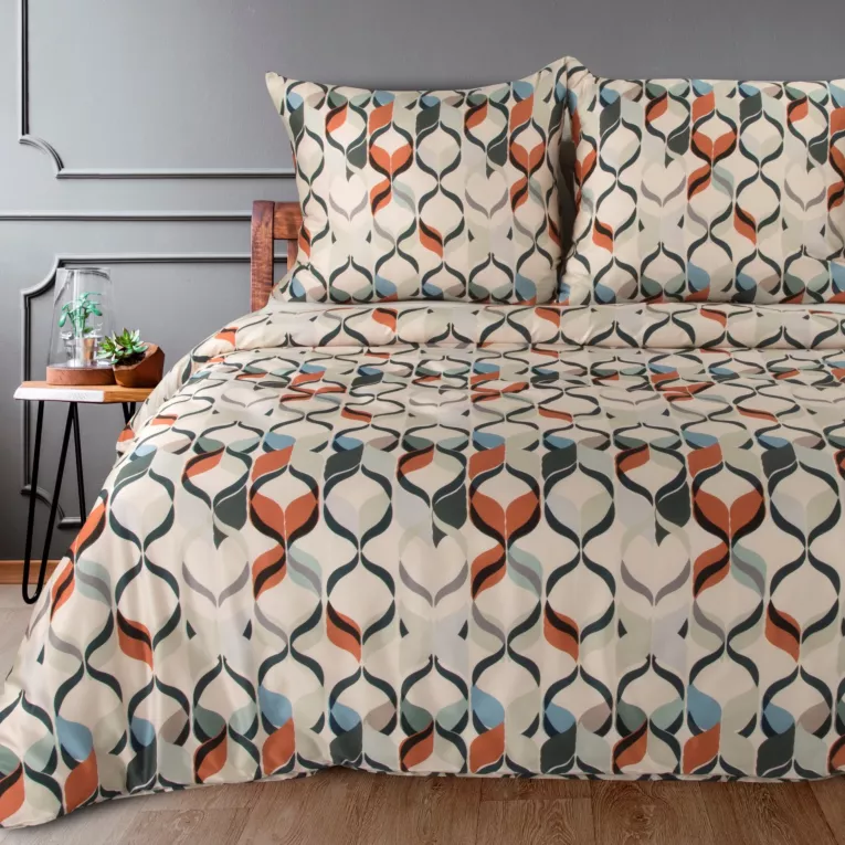 Pościel 220x200 cm z satyny bawełnianej kolor beżowy, pomarańczowy z wzorem geometrycznym DIVA 19 Diva Line