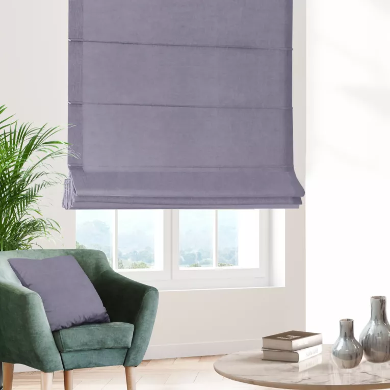 Roleta rzymska DORA - HIT liliowa z miękkiej tkaniny o welurowej strukturze