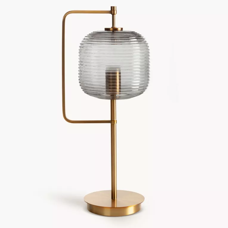 Lampa stołowa do pokoju złoto, grafitowa ARON z tłoczonym szklanym abażurem - kolekcja VULCANO