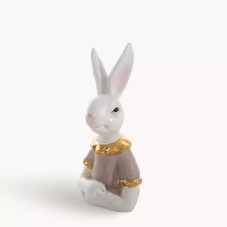 Wielkanocna figurka dekoracyjna zajączka w biało, beżowej kolorystyce