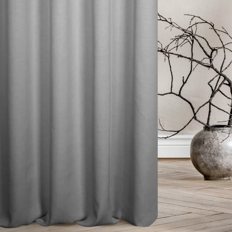Zasłona szyta na taśmie 5 cm popielata z tkaniny w stylu eko o naturalnym splocie