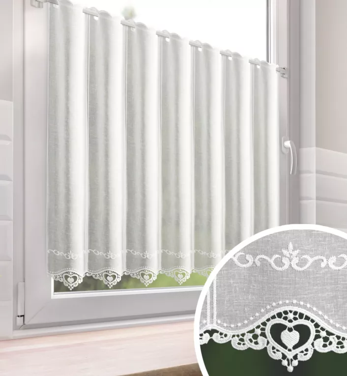 Tkanina firanowa zazdrostka z etaminy zdobiona gipiurą