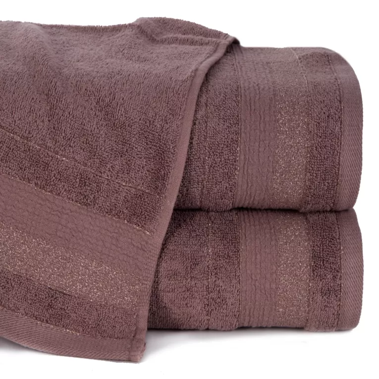 Ręcznik kąpielowy 70x140 cm bawełniany kolor jasnobrązowy w pasy przetykany błyszczącą nicią 500 g/m2 APRIL