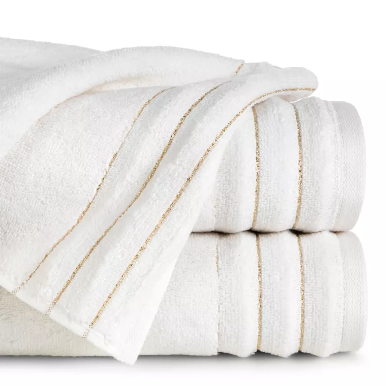 Ręcznik do rąk 30x50 cm bawełniany kolor kremowy zdobiony prążkami z błyszczącej nici 500 g/m2 LUNARI