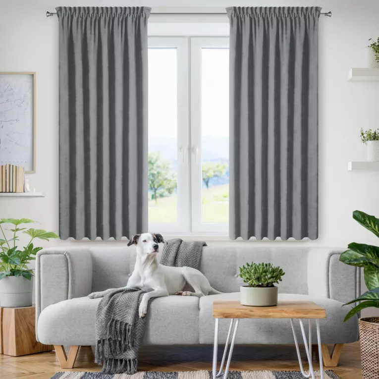 Zasłona szara z tkaniny welurowej 120x180 cm taśma - Dora