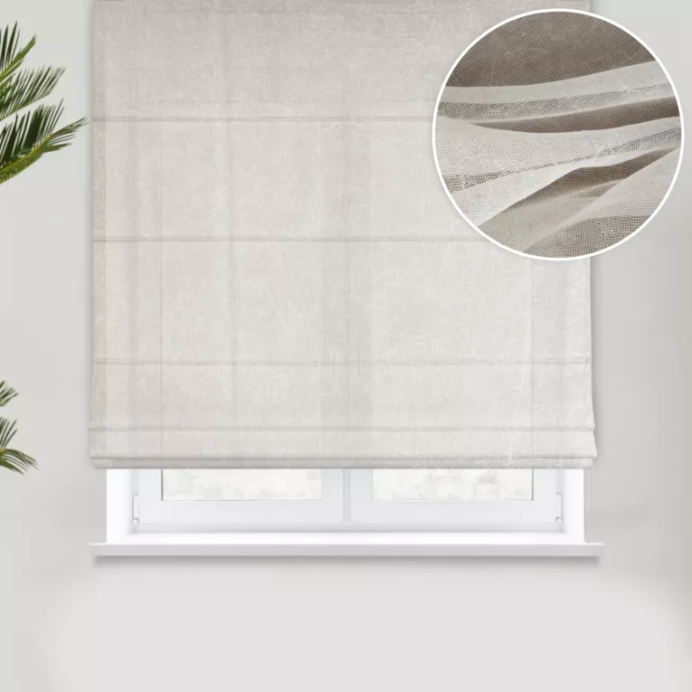 Roleta rzymska ciemnokremowa z miękkiej, matowej tkaniny nie wymagającej prasowania, z efektem kreszowania