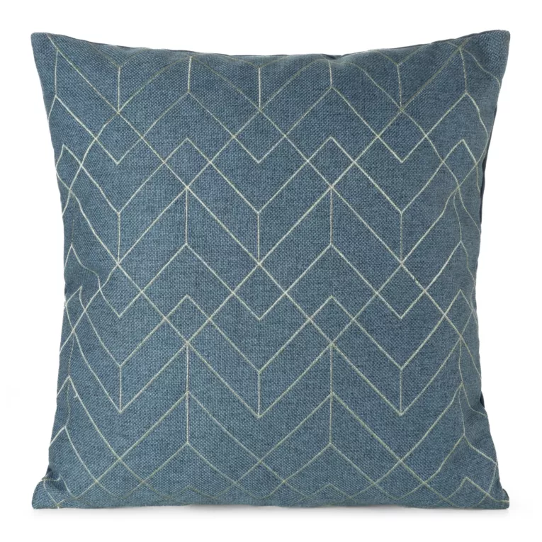 Poszewka na poduszkę 45x45 cm niebieska z srebrnym geometrycznym haftem MILA