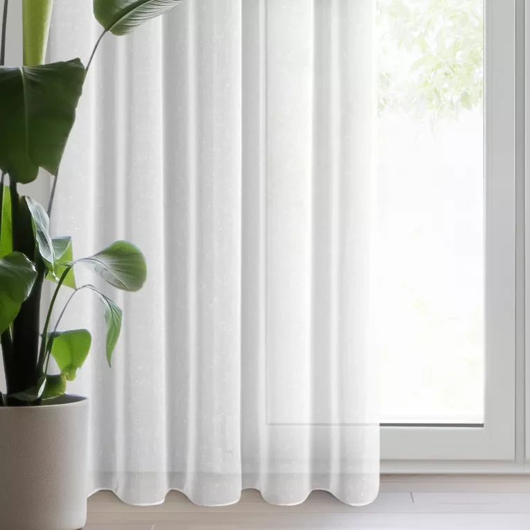 Firana biała z efektem deszczyku półprzezroczysta, matowa 140x300 cm taśma - ANGELA