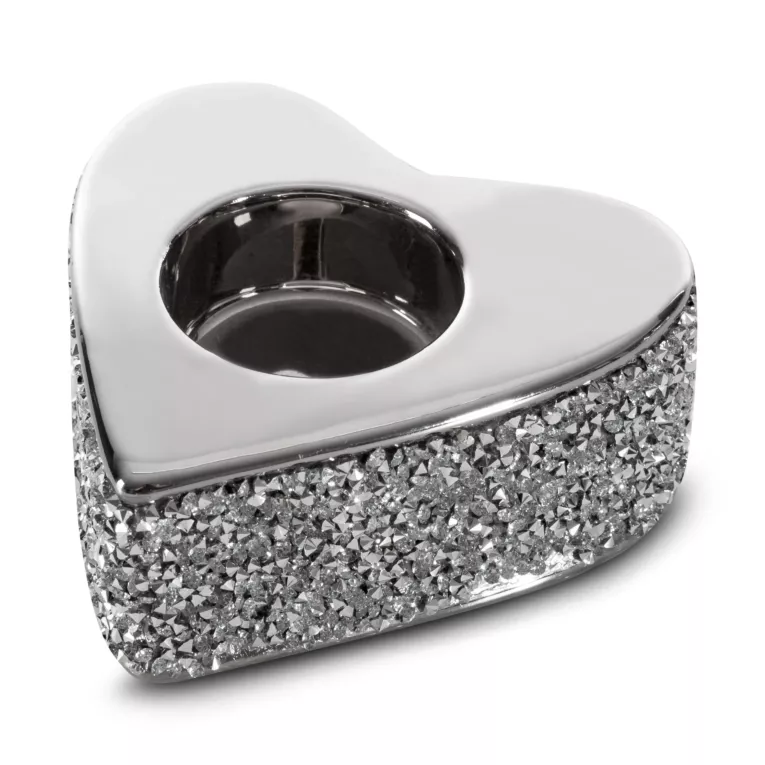 Świecznik ceramiczny PALMERA w kształcie serca zdobiony drobnymi kryształkami, w stylu glamour
