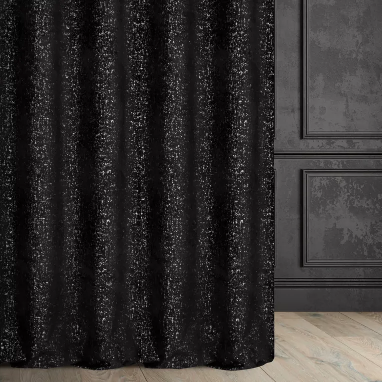 Zasłona szyta na flexach czarno srebrna z miękkiej tkaniny szenilowej przetykanej błyszczącą nicią Italissima Eva Minge