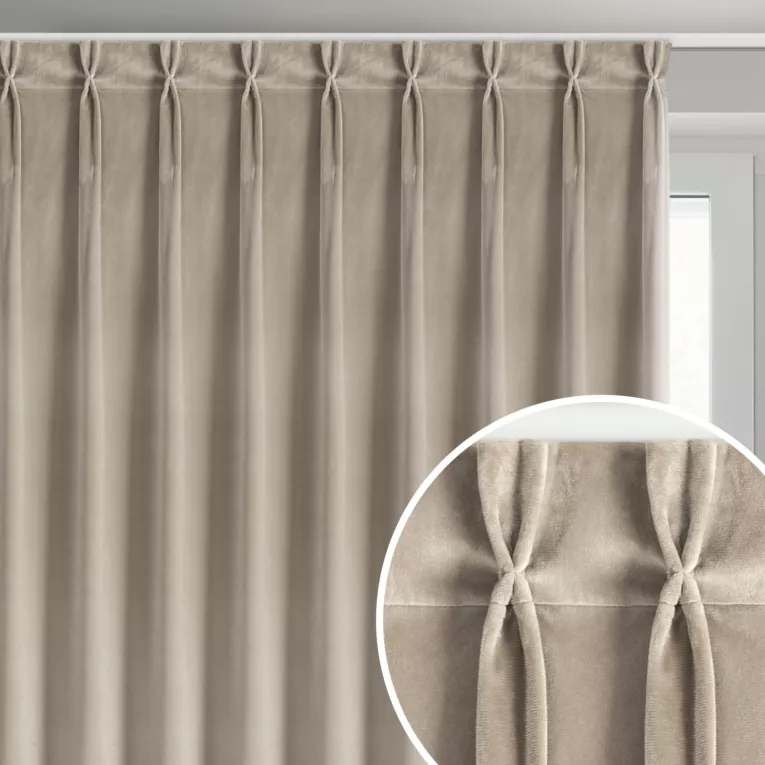 Zasłona beżowa z welwetowej tkaniny 125x270 cm (wymiar podany na gotowo) system flex - MELANIE