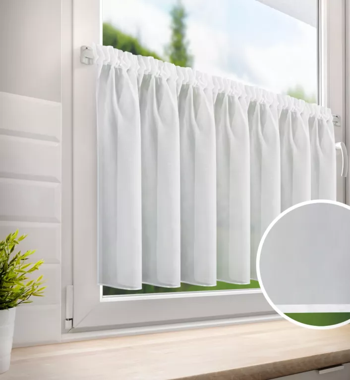 Zazdrostka biała z woalu wykończona atłasową lamówką 150x70 cm tunel - VIOLET