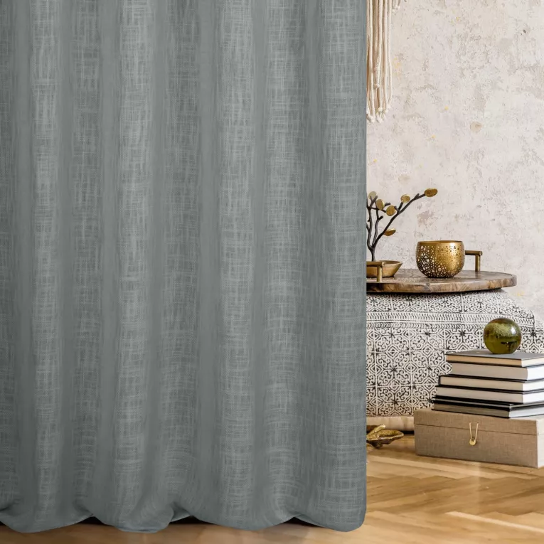 Zasłona szyta na taśmie 5 cm srebrna o naturalnym, luźnym splocie w stylu eko