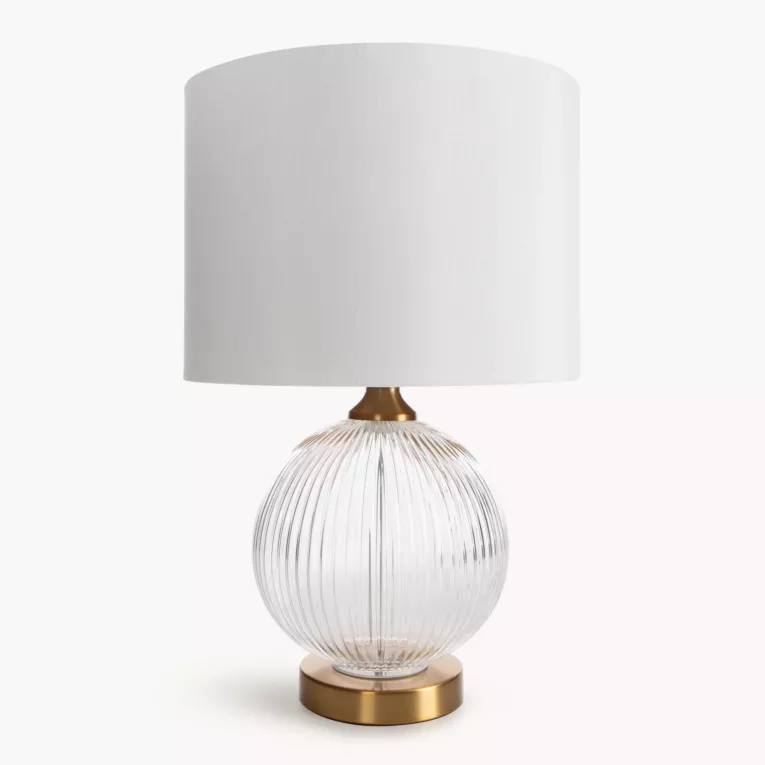 Lampa stołowa nocna biało, złota IVY z szklana okrągłą podstawą