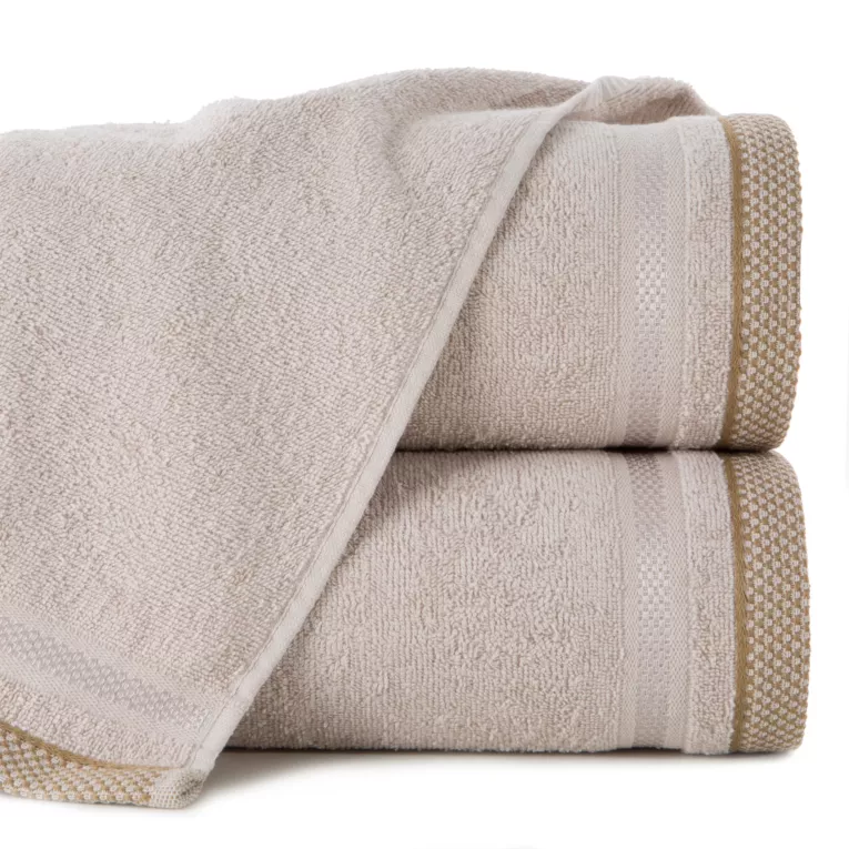 Ręcznik do rąk 40x60 cm bawełniany kolor beżowy z bordiurą w pasy 500 g/m2 ABBIE