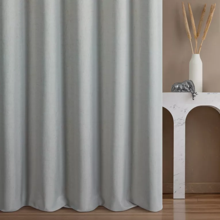 Zasłona szyta na flexach popielata z tkaniny blackout zaciemniającej w 100% o naturalnej strukturze